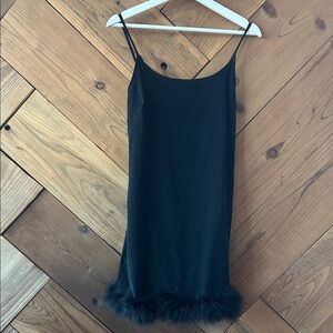 Vintage Finesse USA Black Slip Dress with Feather Hem
